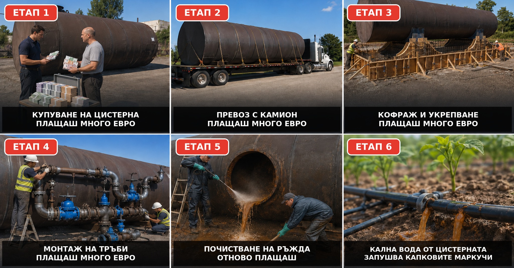 Шест скъпи етапа при покупка, транспорт и монтаж на метална цистерна